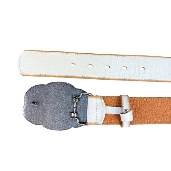Leather Womens White Belt With Colorful Paisley Buckle Design main image 6